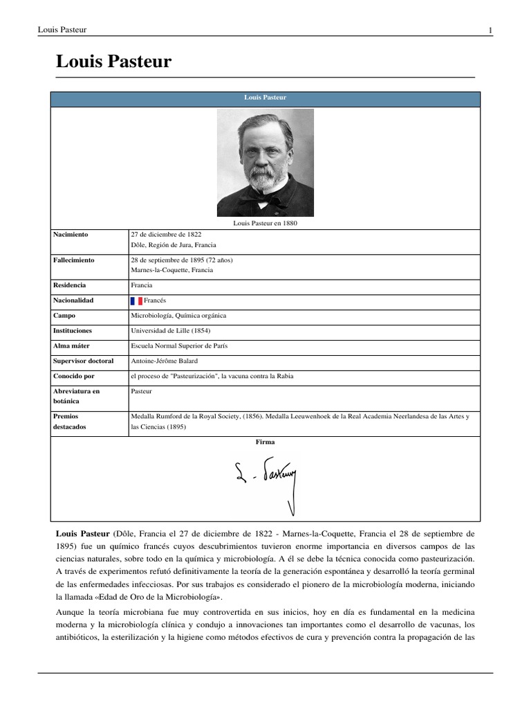 Biografía y aportes de Louis Pasteur | PDF | Luis Pasteur | Microbiología