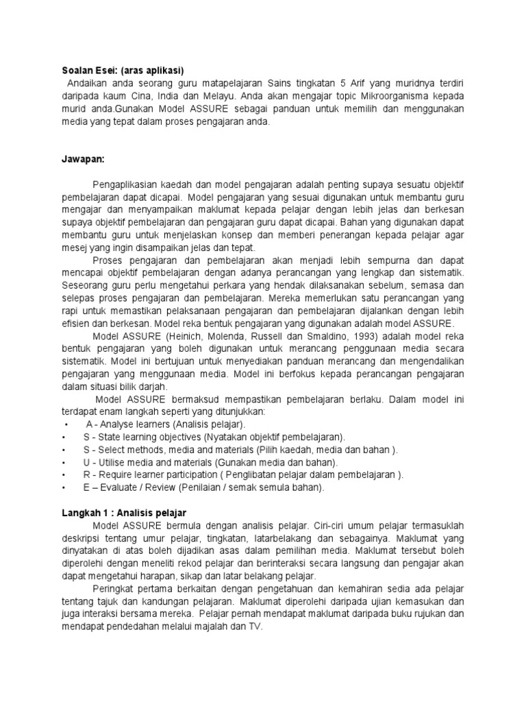 Soalan Esei Aras Aplikasi Dan Aras Analisis Media Pengajaran Pdf