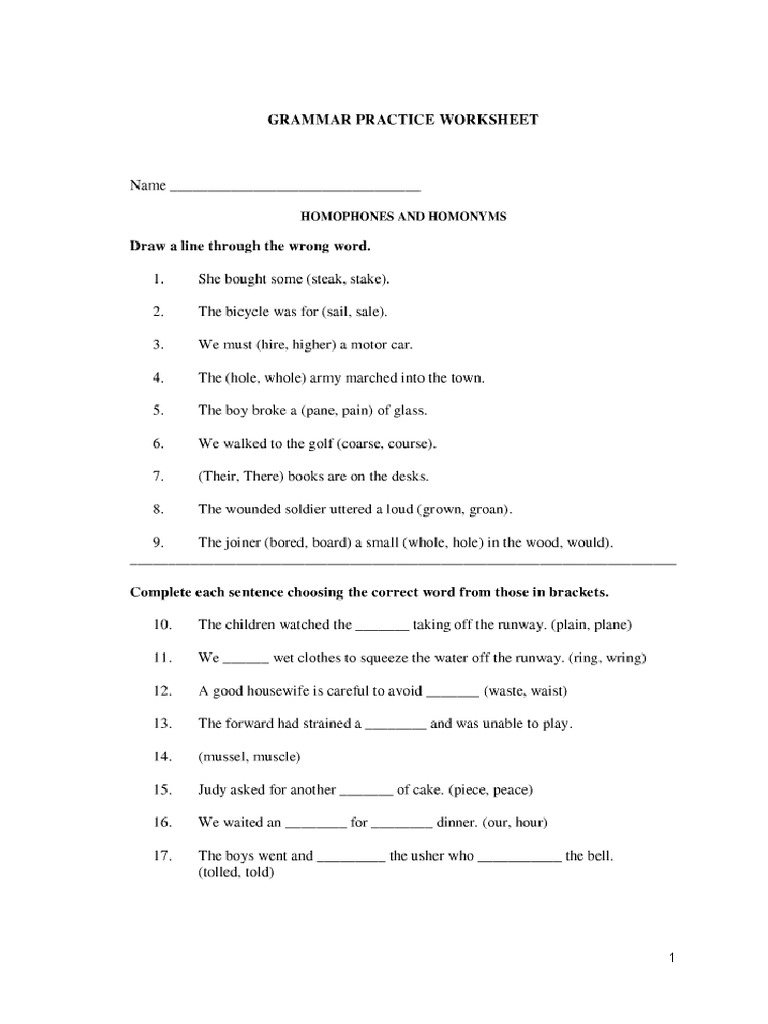 Grammar Practice Worksheet
