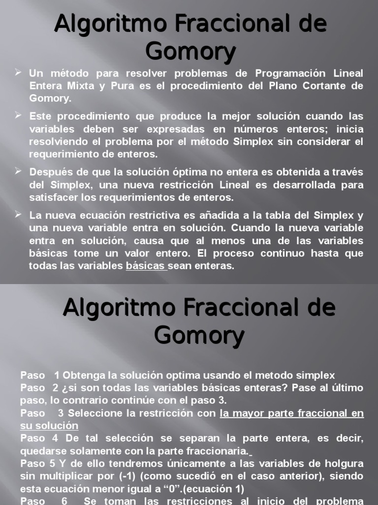 Método de Corte de Gomory en Programación Entera | PDF | Programación ...