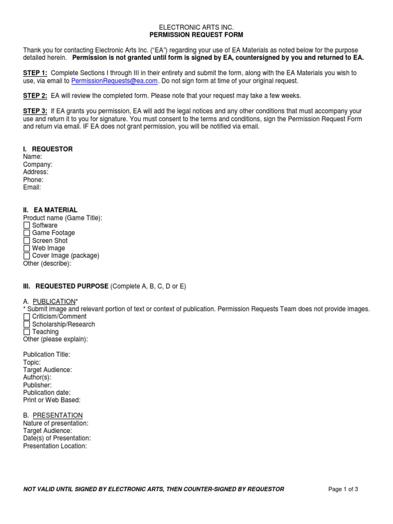 EA Permission Request Form Guide | PDF | License | Computing