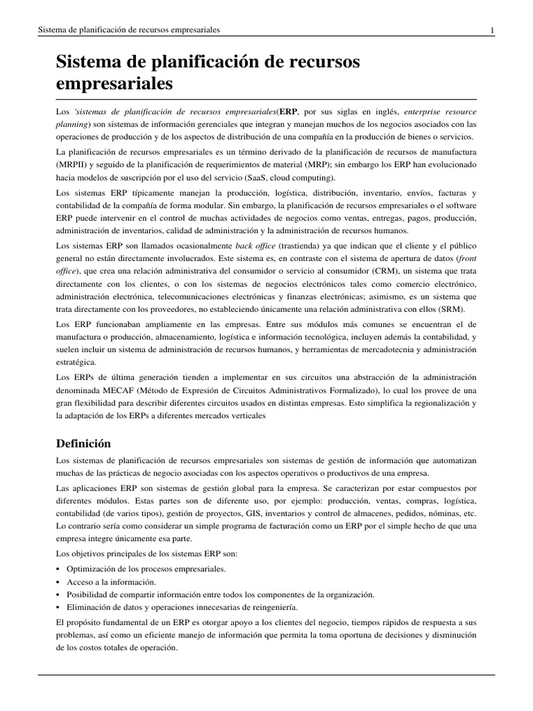 Sistema De Planificación De Recursos Empresariales Pdf Pdf