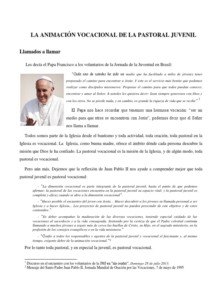 La Dimensión Vocacional de La Pastoral Juvenil | PDF | Sacerdote | Papa ...