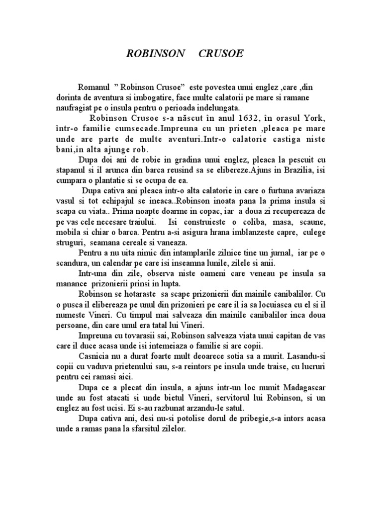 Robinson Crusoe Rezumat