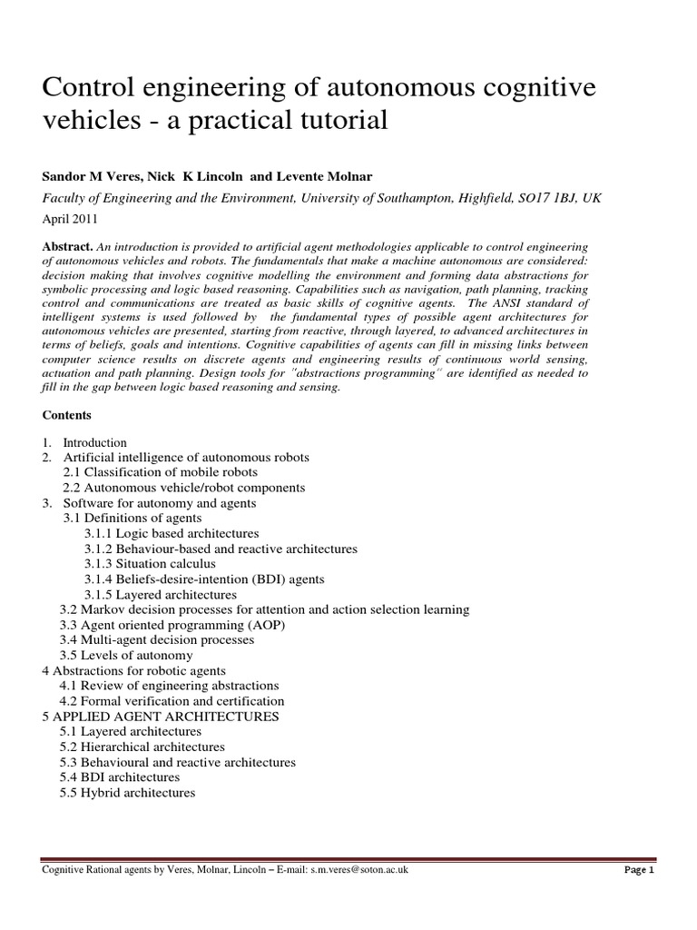 Control Engineering for Autonomous Agents | PDF | Artificial ...