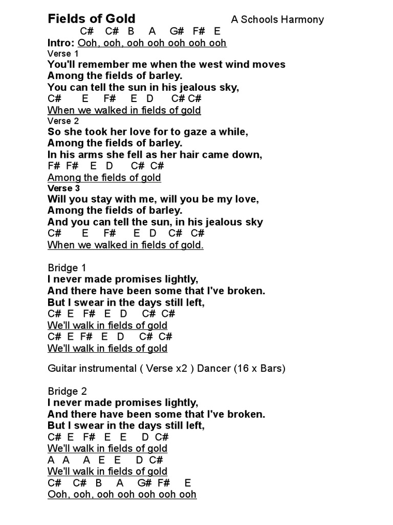 Fields of Gold by Eva Cassidy Harmonies PDF