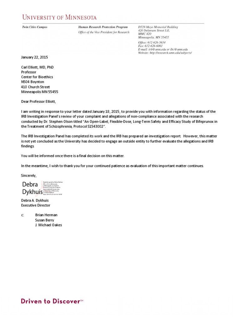 IRB Review Update on Schizophrenia Study | PDF