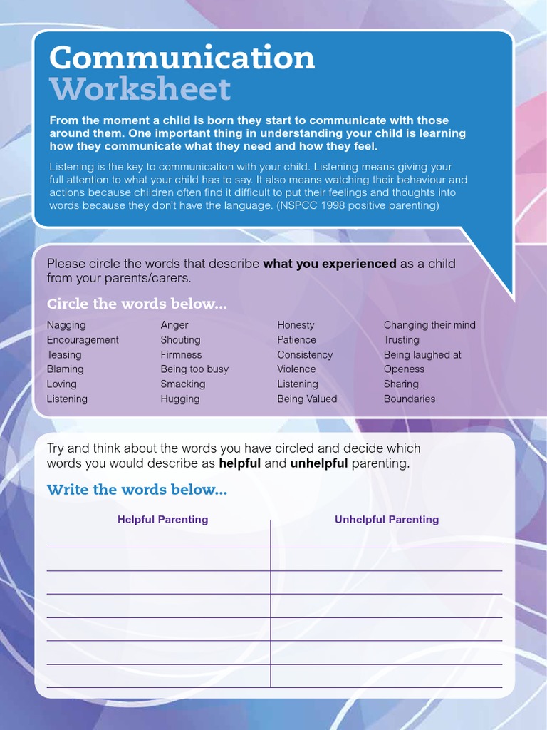 Free Parenting Worksheets Pdf