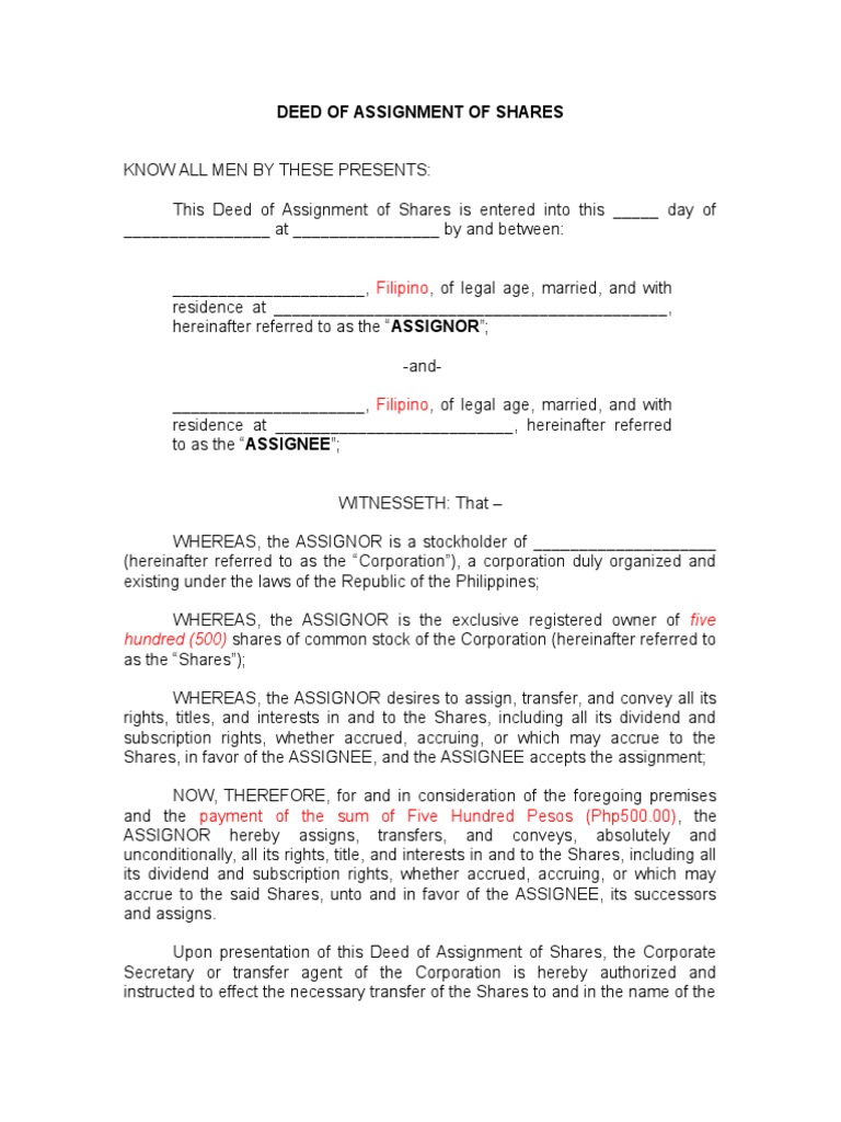 deed of assignment lppsa