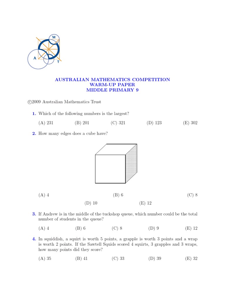 Australian Mathematics Competition Warm-Up | PDF | Teaching Methods ...