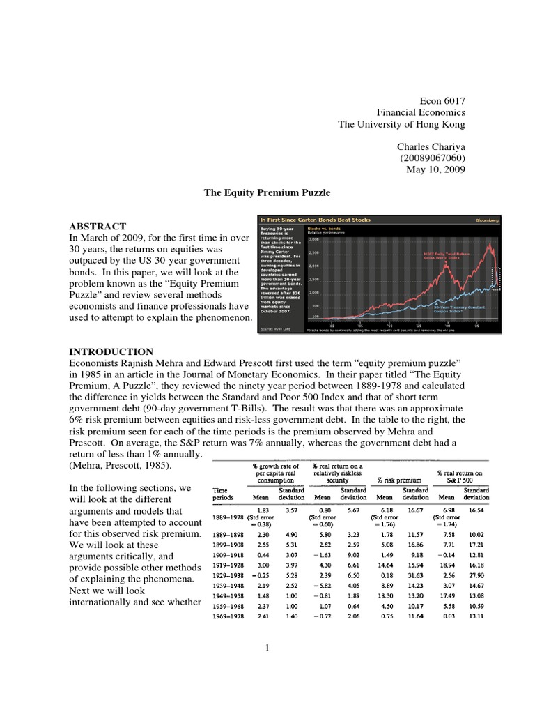 The Equity Premium Puzzle | PDF | Taylor Rule | Stocks
