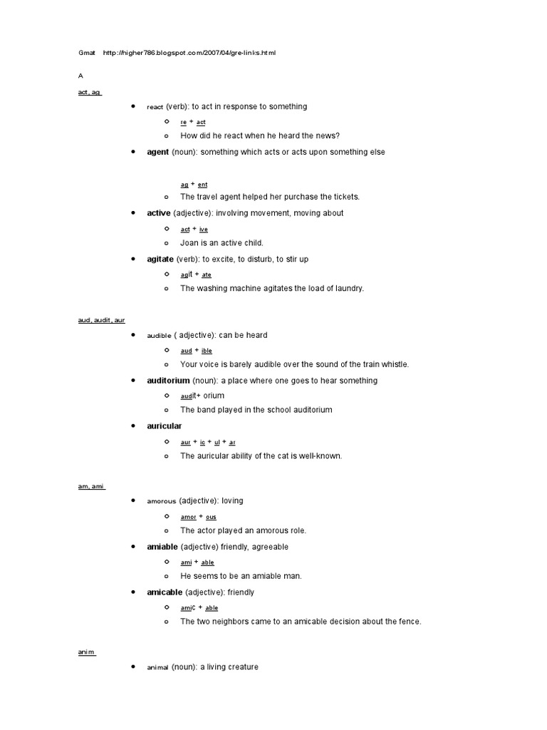 Vocabulary Roots for Test Prep | PDF | Verb | Adjective