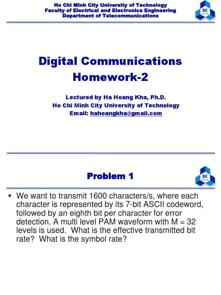 Digital Communications Homework Problems | PDF | Sampling (Signal ...