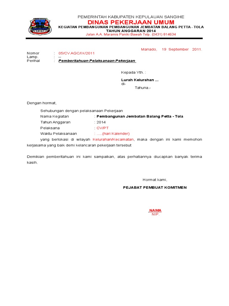 Contoh Surat Pemberitahuan Kelurahan | PDF