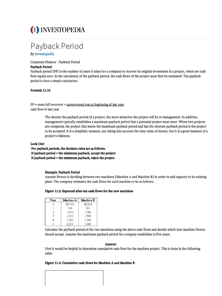 Payback Period Payback Period Investopedia Investopedia PDF