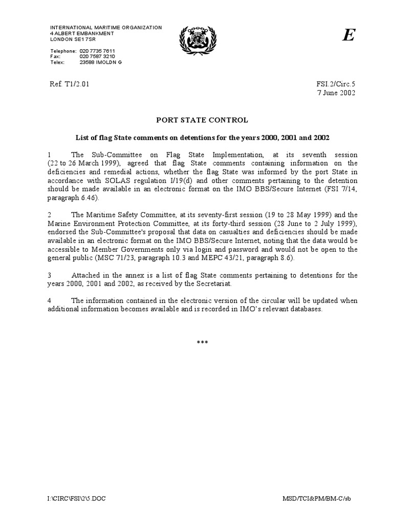 List of Flag State Comments On Detentions PDF International Law