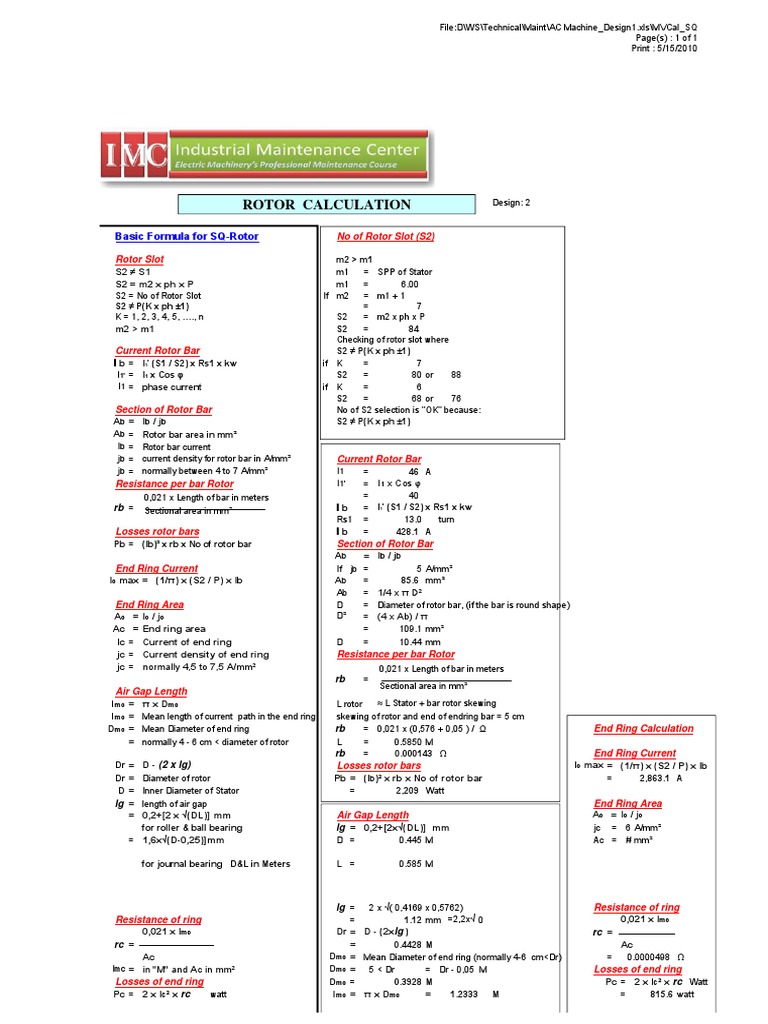 Rotor Calculation: Basic Formula For SQ-Rotor | PDF | Computers ...