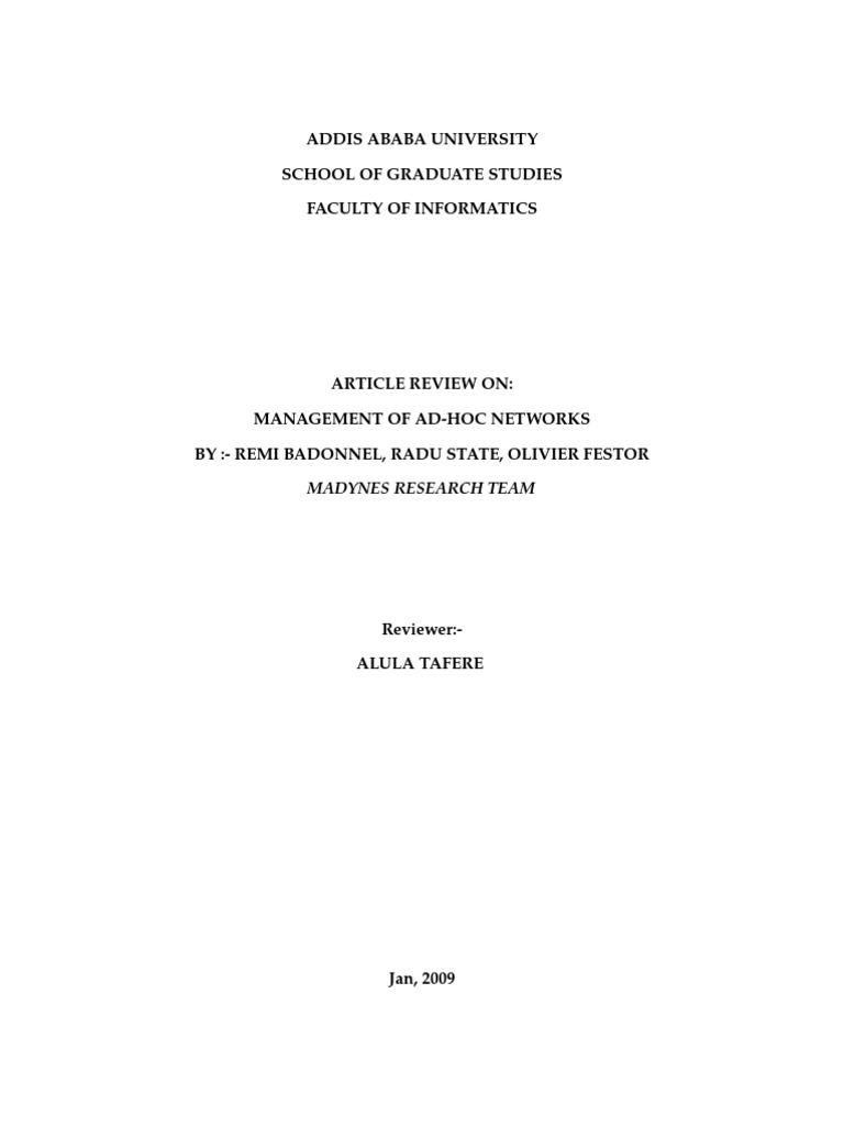 Ad-Hoc Networks Management Review | PDF