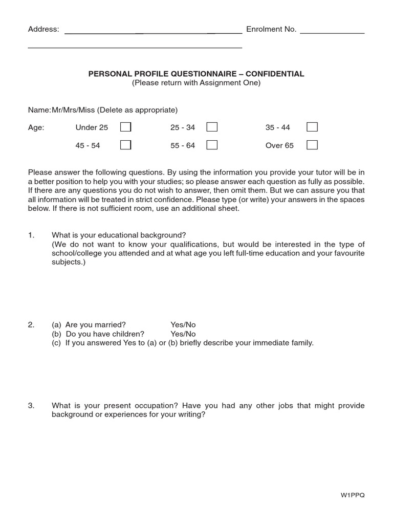 Confidential Personal Profile Questionnaire | PDF | Self-Improvement