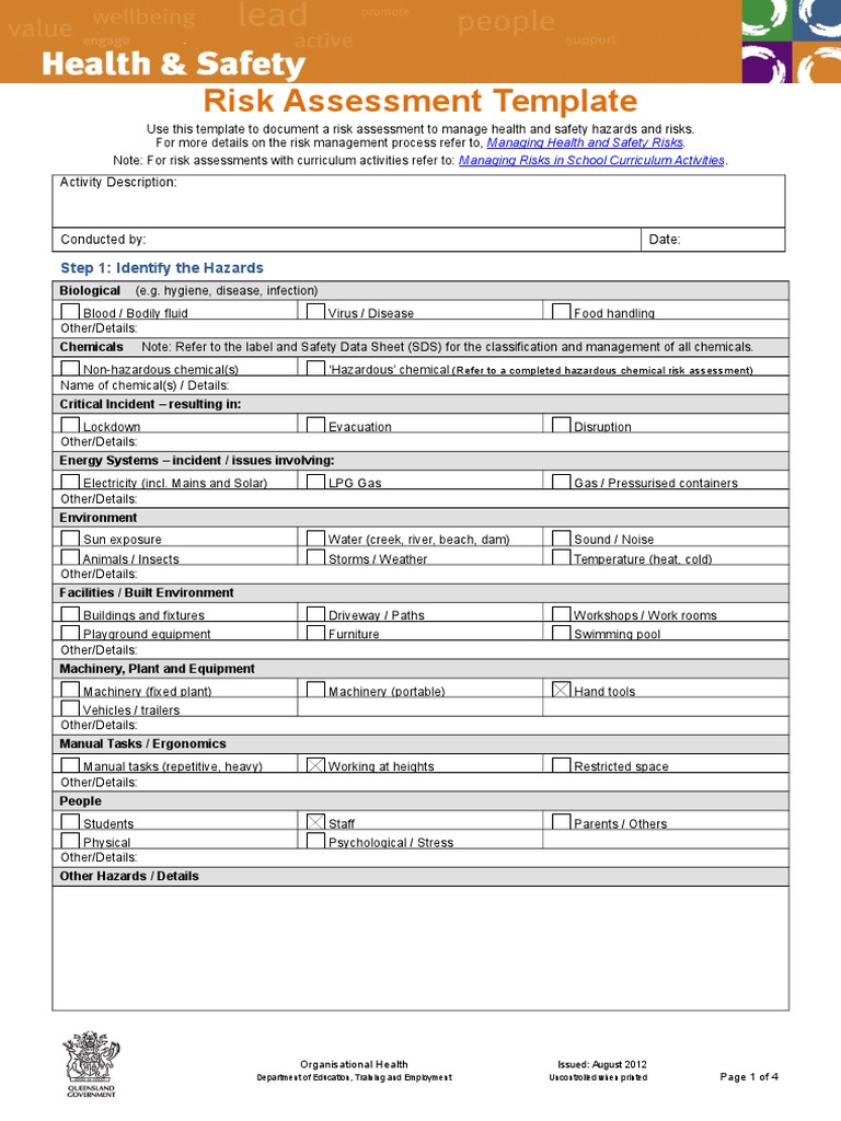 Health Safety Risk Assessment Template | PDF | Personal Protective ...