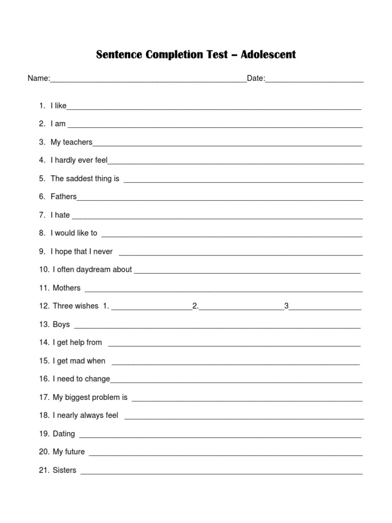 Adolescent Sentence Completion Test | PDF | Career & Growth