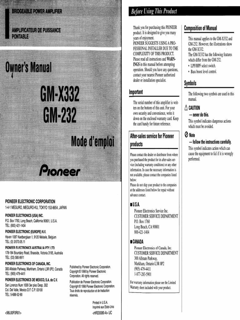 Pioneer gmx332 Amplifier | PDF