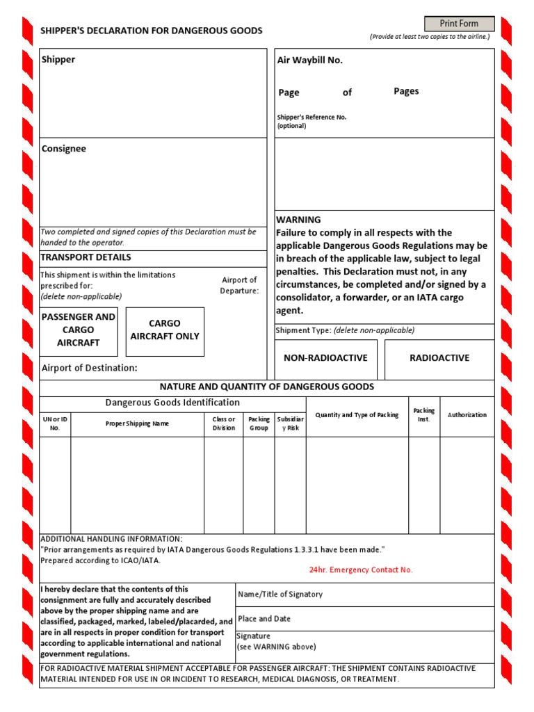Shipper's Declaration for Dangerous Goods | PDF | Business | Finance ...