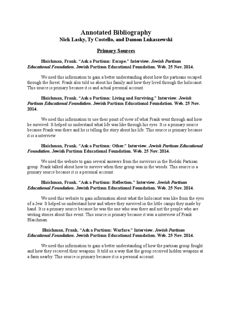 Annotated Bibliography: Nick Lasky, Ty Costello, and Damon Lukaszewski ...