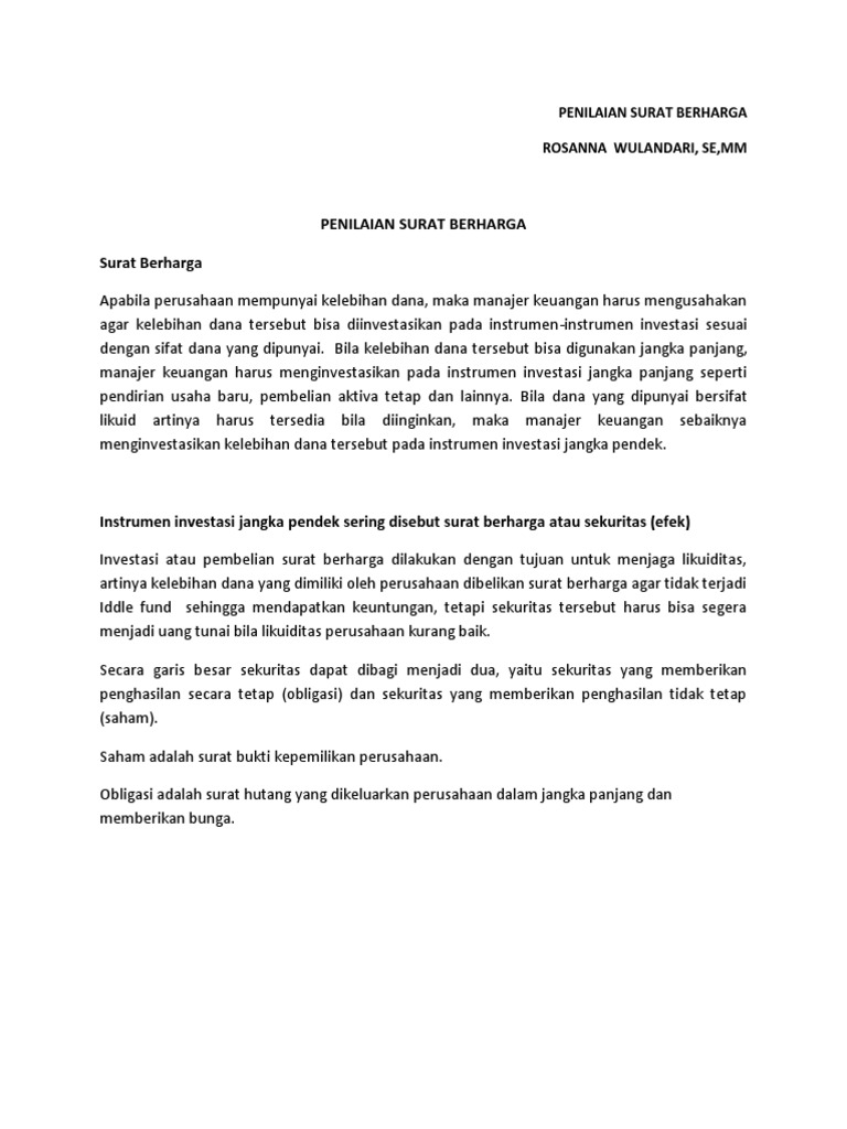 Penilaian Surat Berharga Pdf