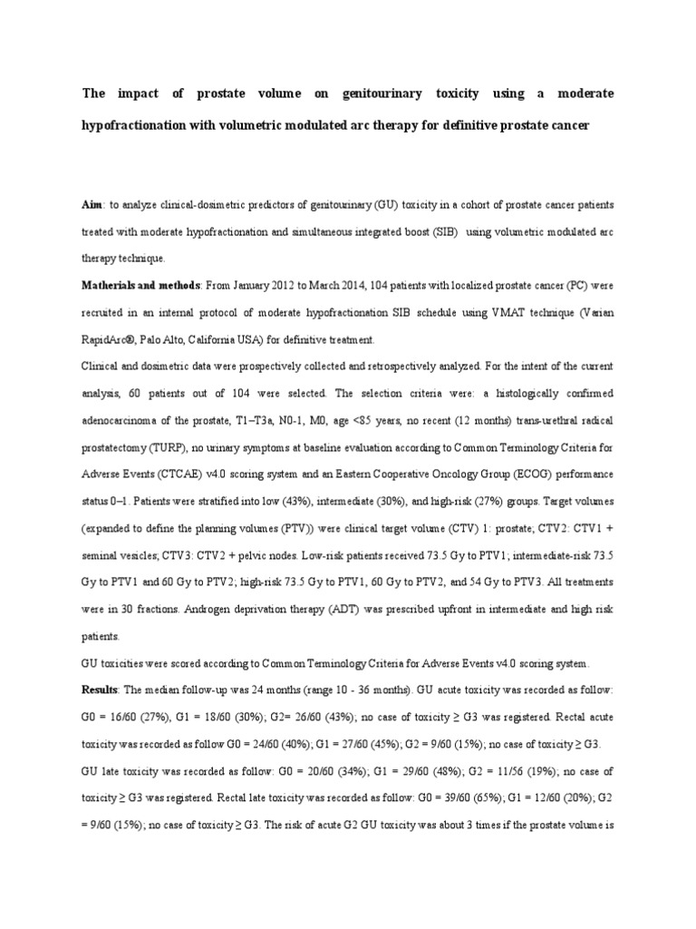 The Impact of Prostate Volume On Genitourinary Toxicity Using A ...