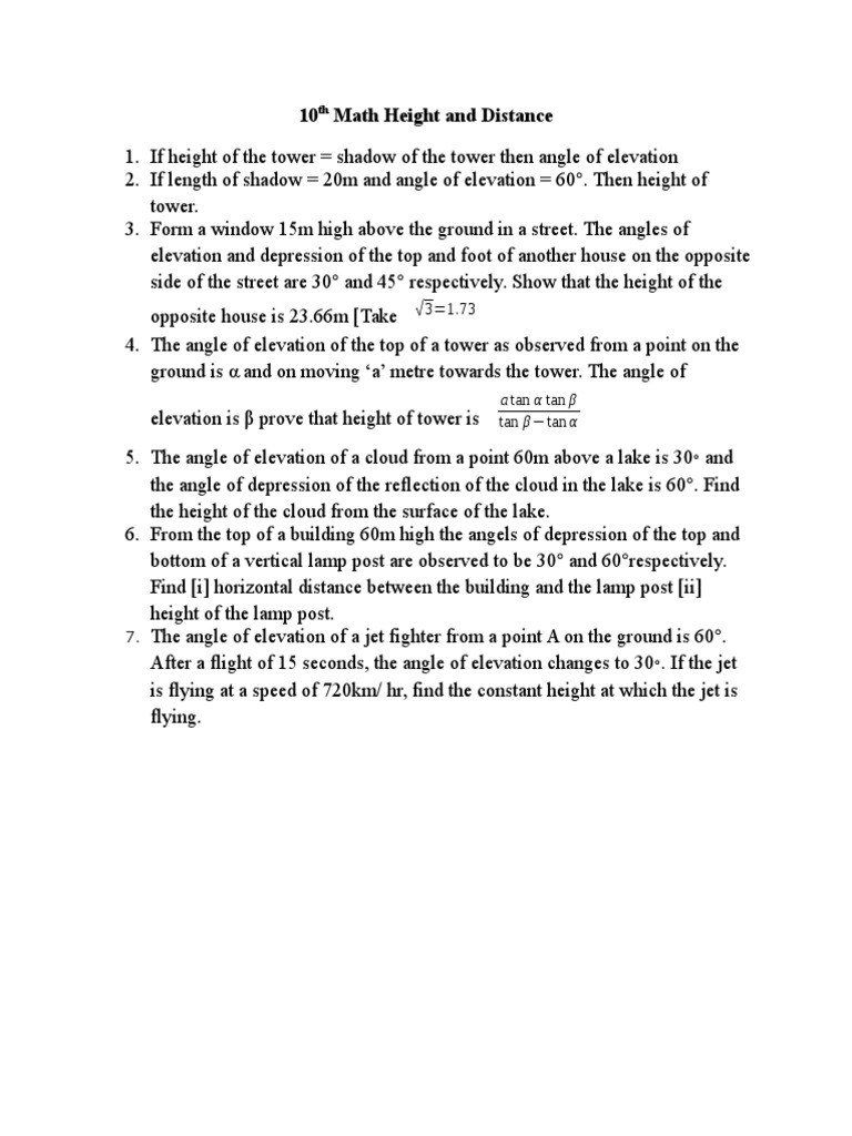 Class 10 Height and Distance Problems | PDF