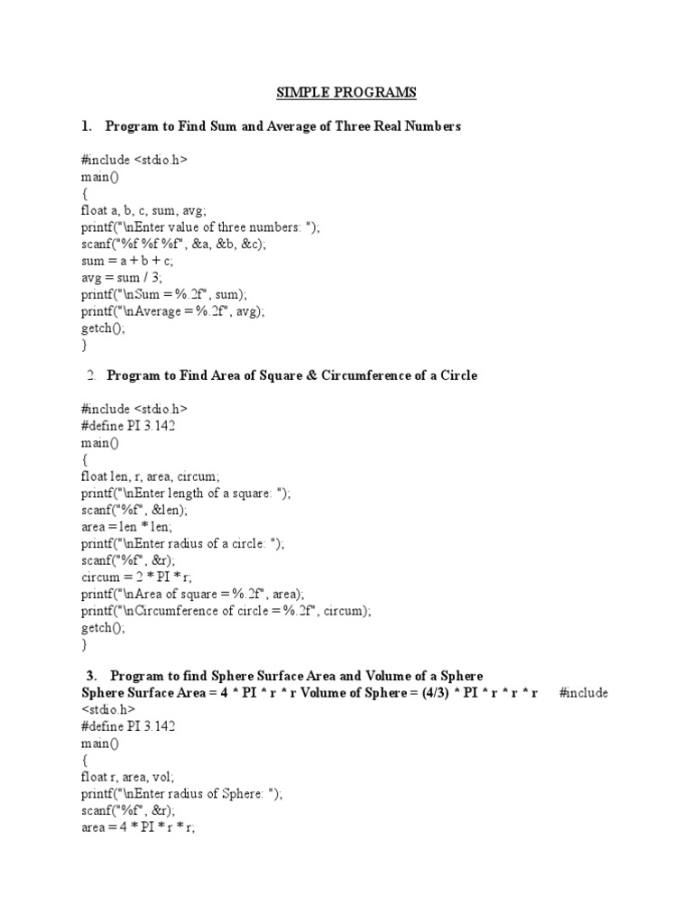 SIMPLE PROGRAMMING EXAMPLES | PDF | Sphere | Matrix (Mathematics)