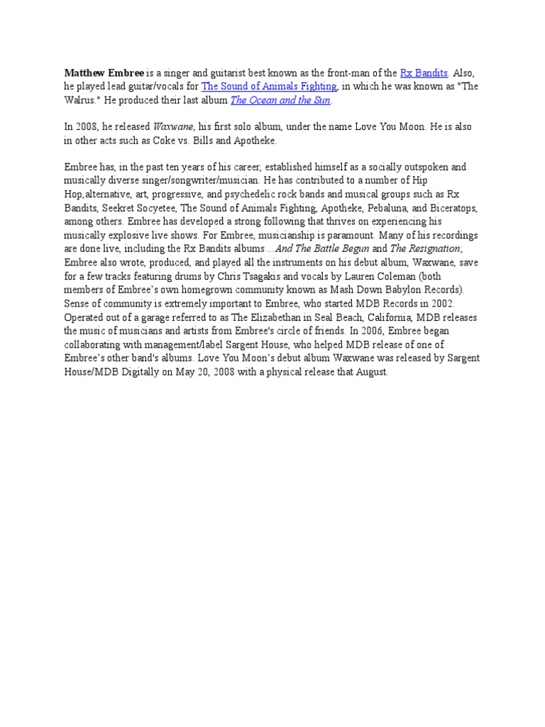 Matthew Embree: Musician & Producer | PDF | Art | Poetry
