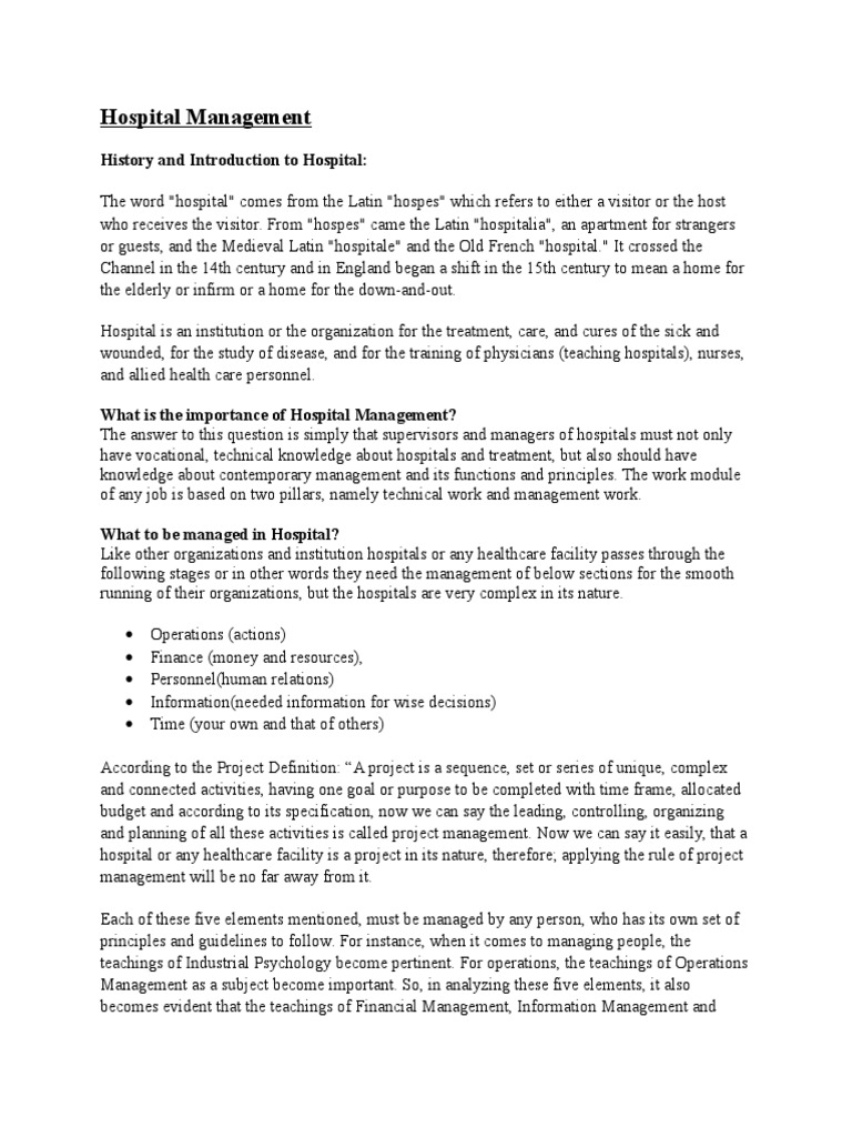 Introduction to Hospital Management | PDF