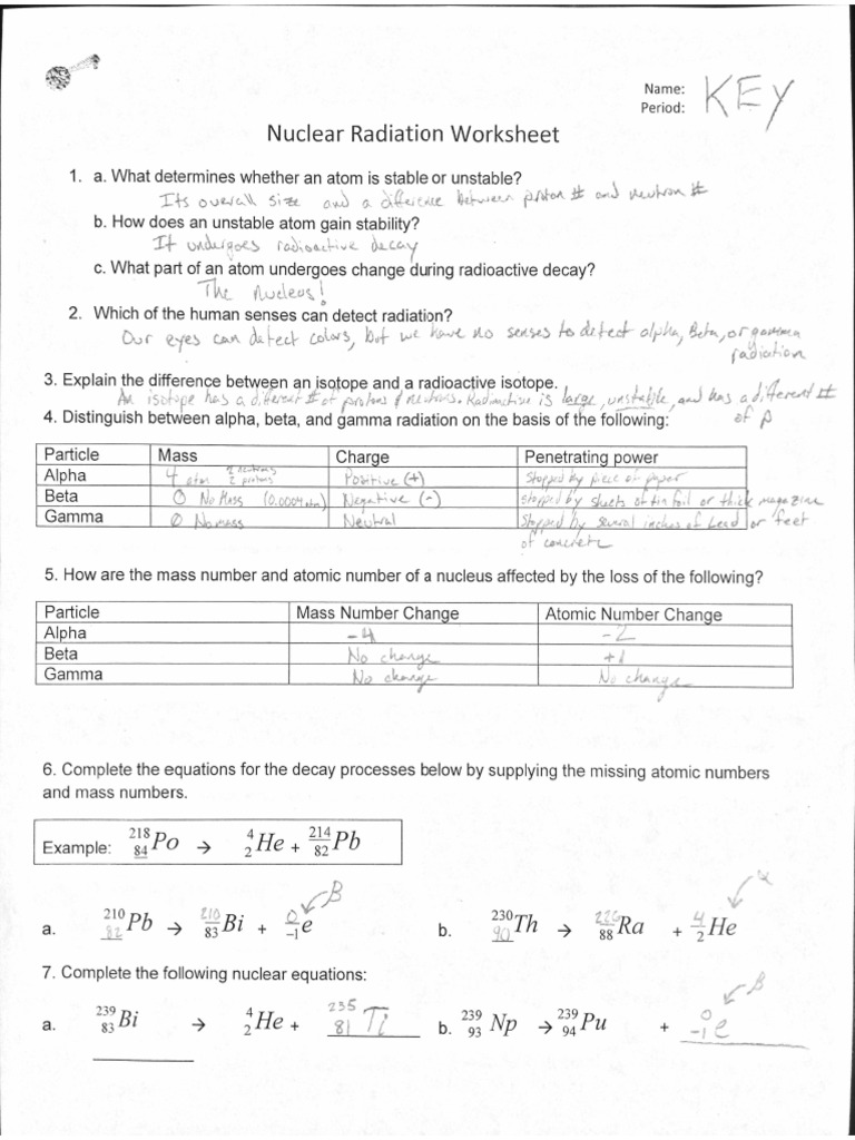 Nuclear Decay Equations Practice Worksheet Answers