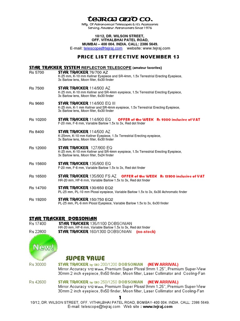 tejraj telescope price list