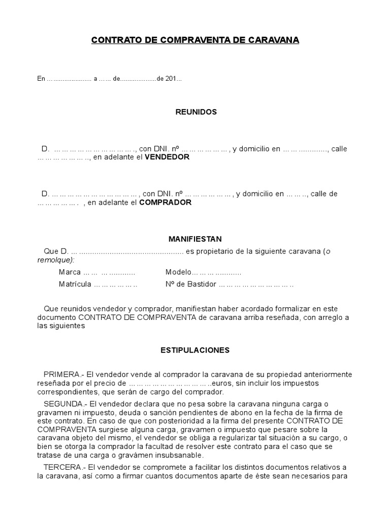 Contrato Compraventa Caravana Mma Superior 750 Kg Información Del Gobierno Justicia