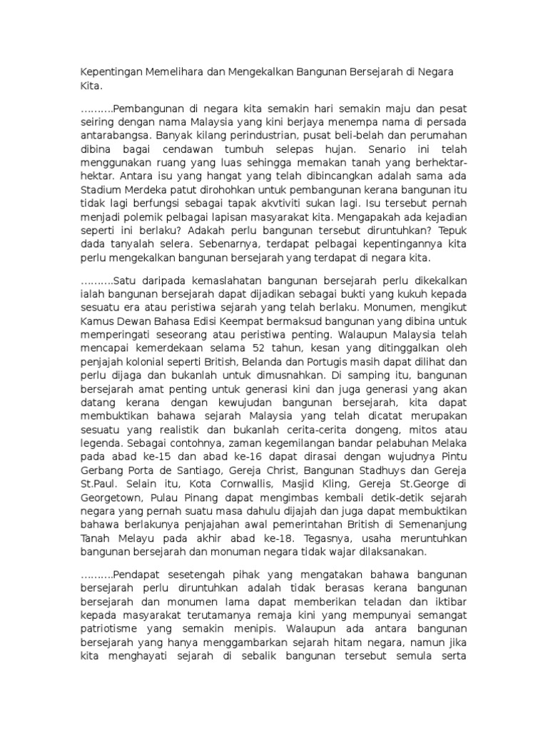 Kepentingan Memelihara Dan Mengekalkan Bangunan Bersejarah Di Negara Kita Pdf