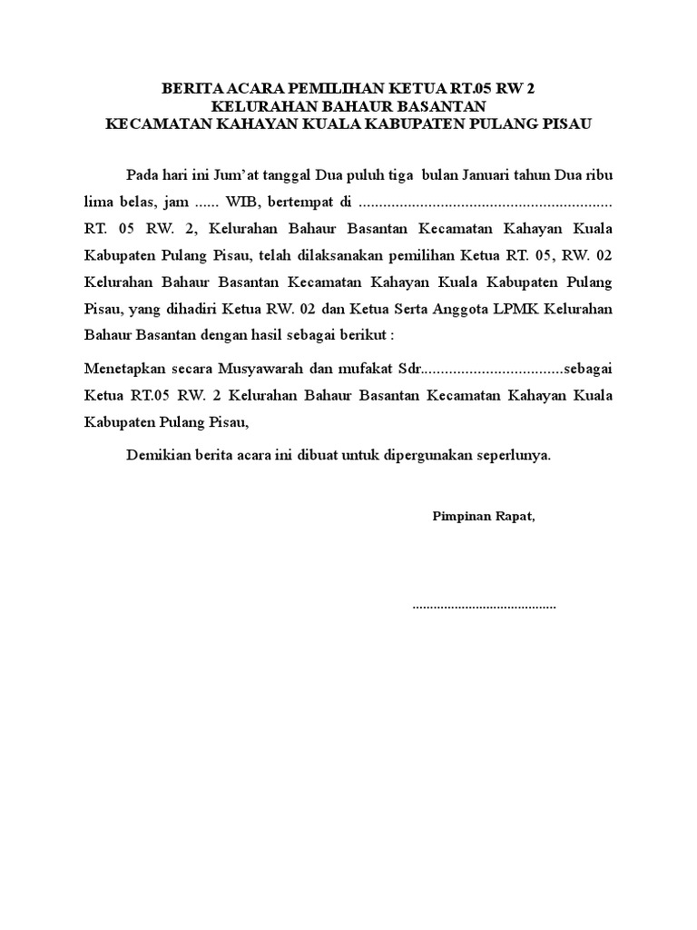 Berita Acara Pemilihan Ketua Rt Contoh surat pemberitahuan secara resmi contoh surat. berita acara pemilihan ketua rt