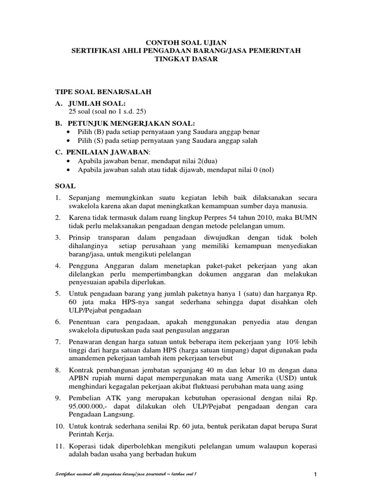 111+ Contoh Soal Skb Pengadaan Barang Dan Jasa Lengkap