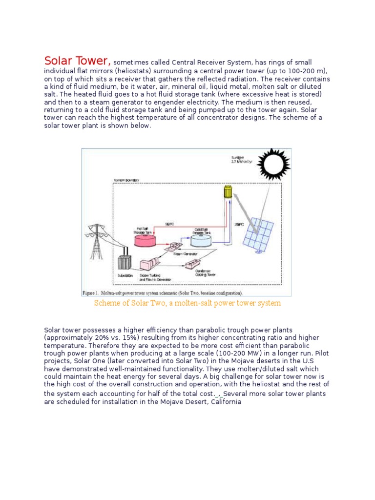 Solar Tower,: Scheme of Solar Two, A Molten-Salt Power Tower System | PDF