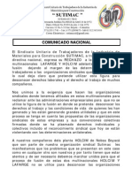 Comunicado Nacional Sutimac Rechazo Proceso de Fusion Lafarge y Holcim