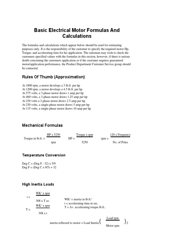 Basic Electrical Motor Formulas And Calculations