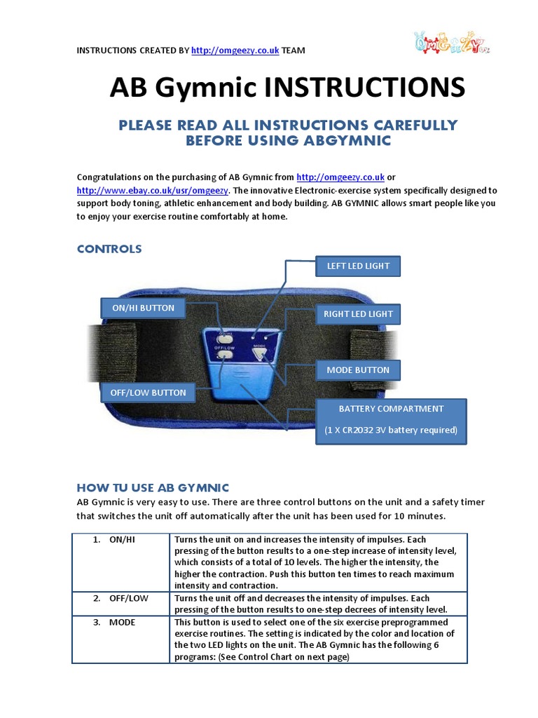 Ab Gymnic Instructions, PDF, Abdomen