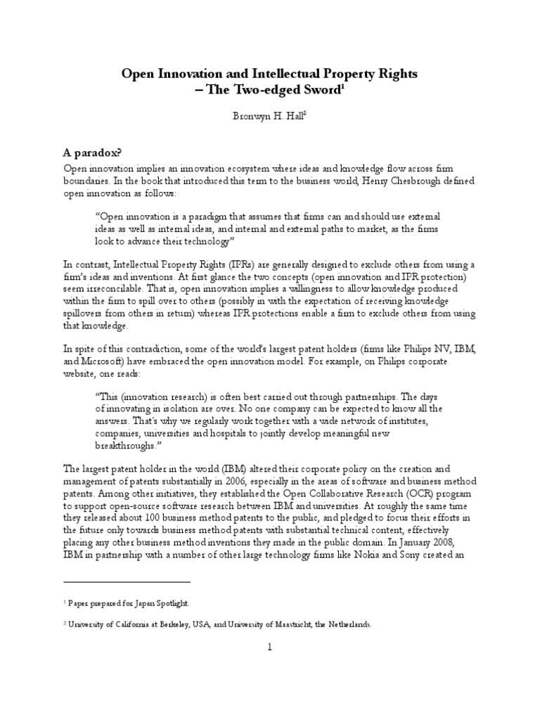 Open Innovation vs. Intellectual Property Rights | PDF | Innovation ...