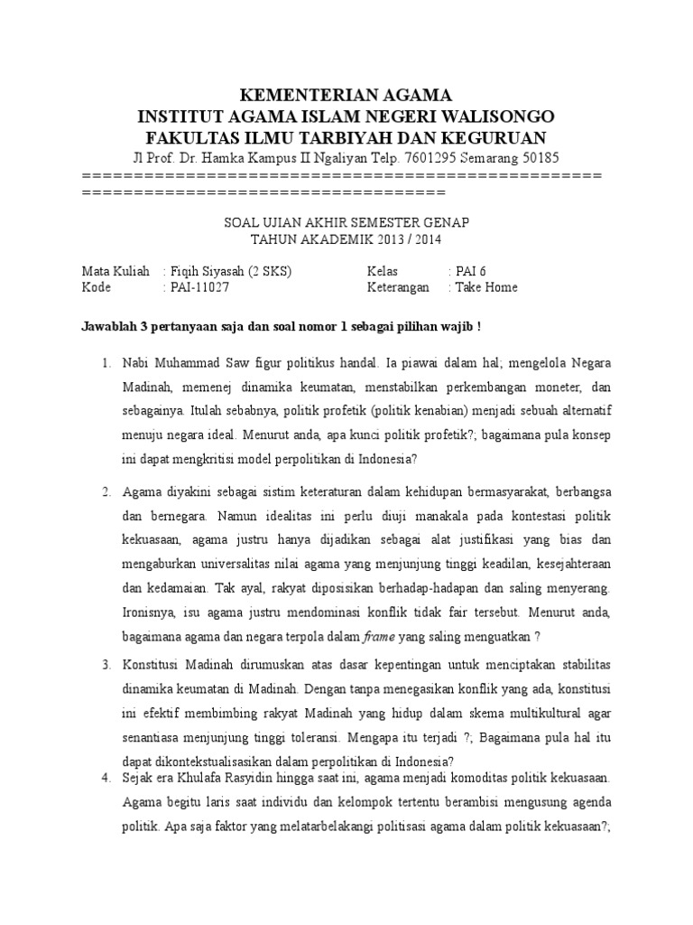 Soal Uas Fiqih Siyasah Ft 2014