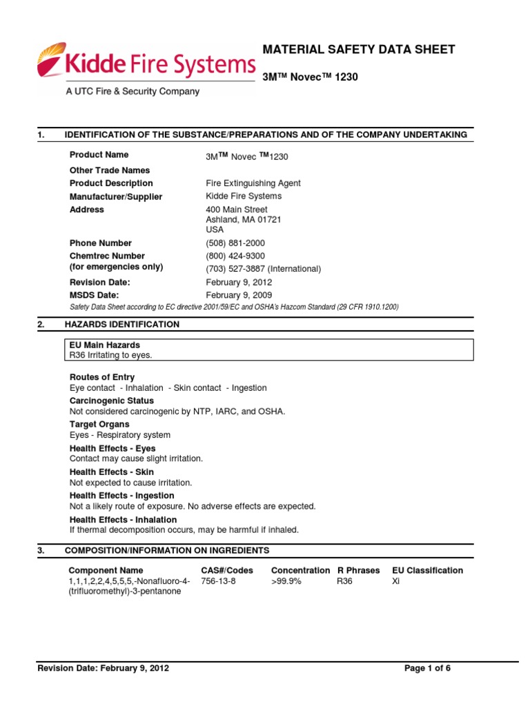 Novec1230 MSDS | PDF | Safety | Chemistry