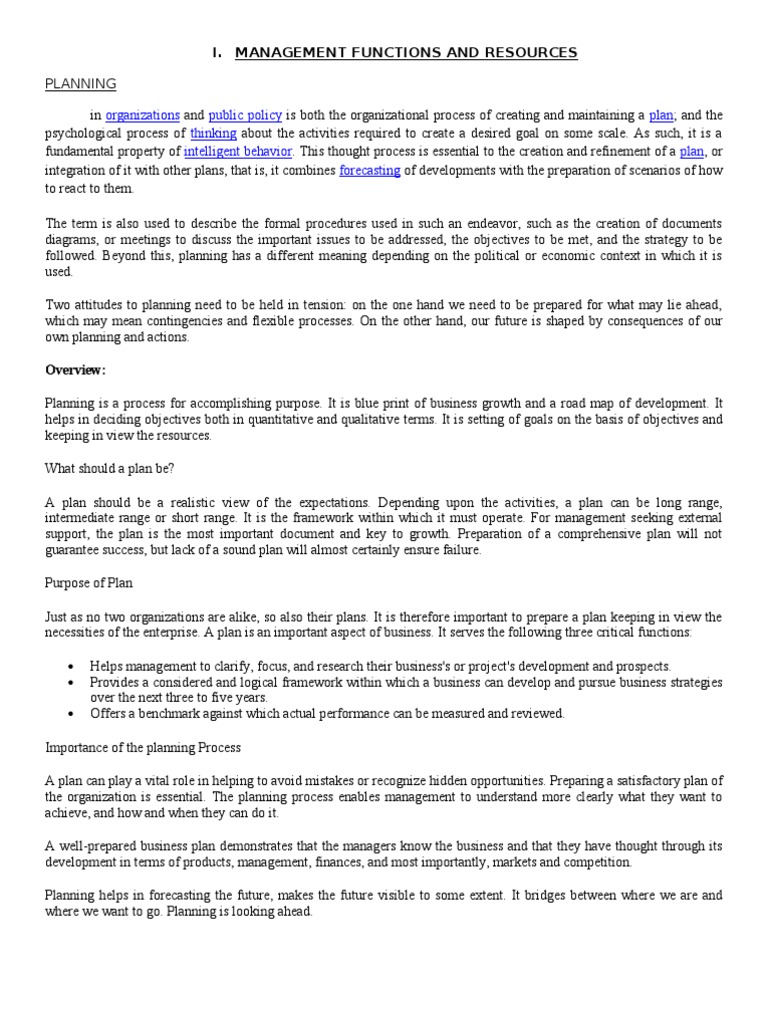 Management Functions and Resources | PDF | Leadership | Planning