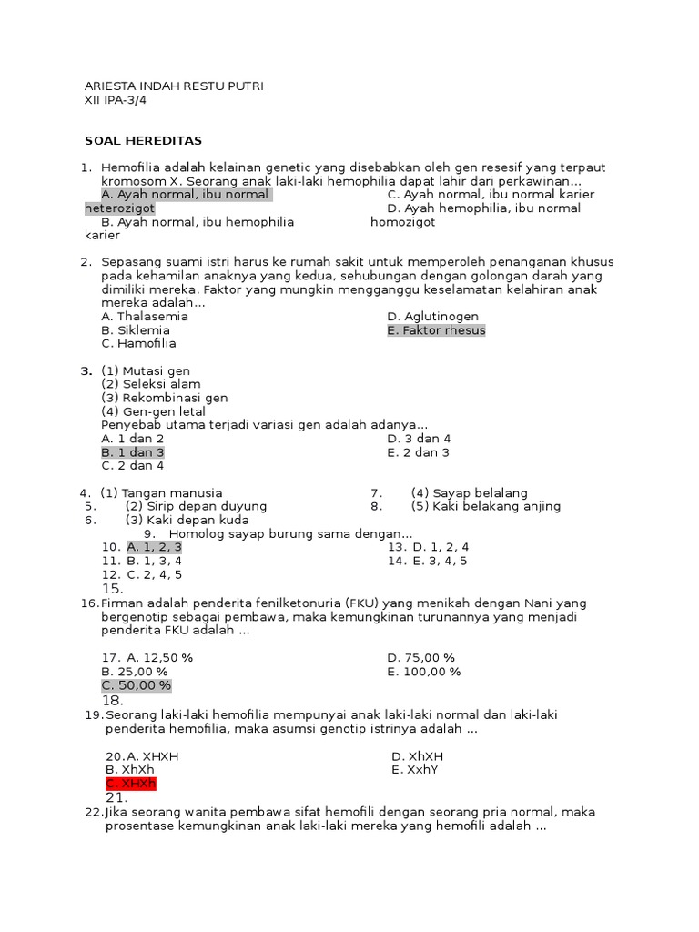Soal Biologi Mutasi Hereditas