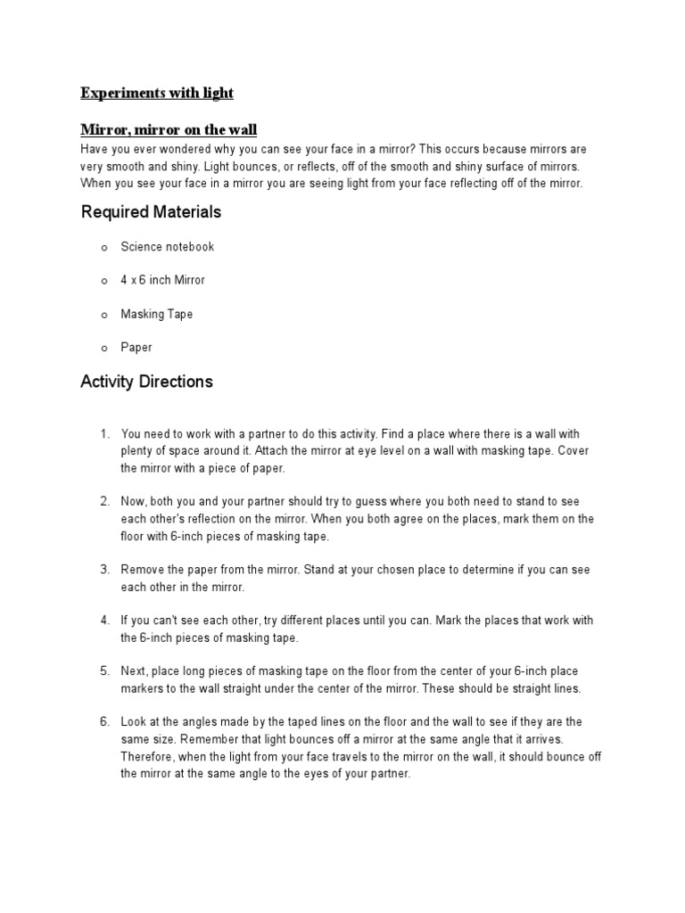 Light Experiments PDF Sunset Sky